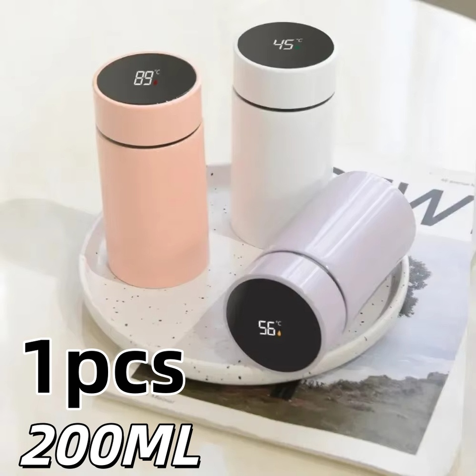 1pcs 200ml Smart Thermos Water Bottle Stainless Steel Double Layer Vacuum Insulation Cap Portable Outdoor Sports Camping Cups