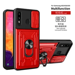 Anti-Drop Armor Stand Phone Case with Ring Holder and Card Slot for Galaxy A71 4G (Red)