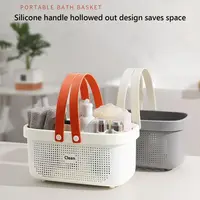 with Handle Bath Basket Large Capacity Hollow Out Plastic Storage Baskets Stackable Toiletry Organizer Kitchen 2