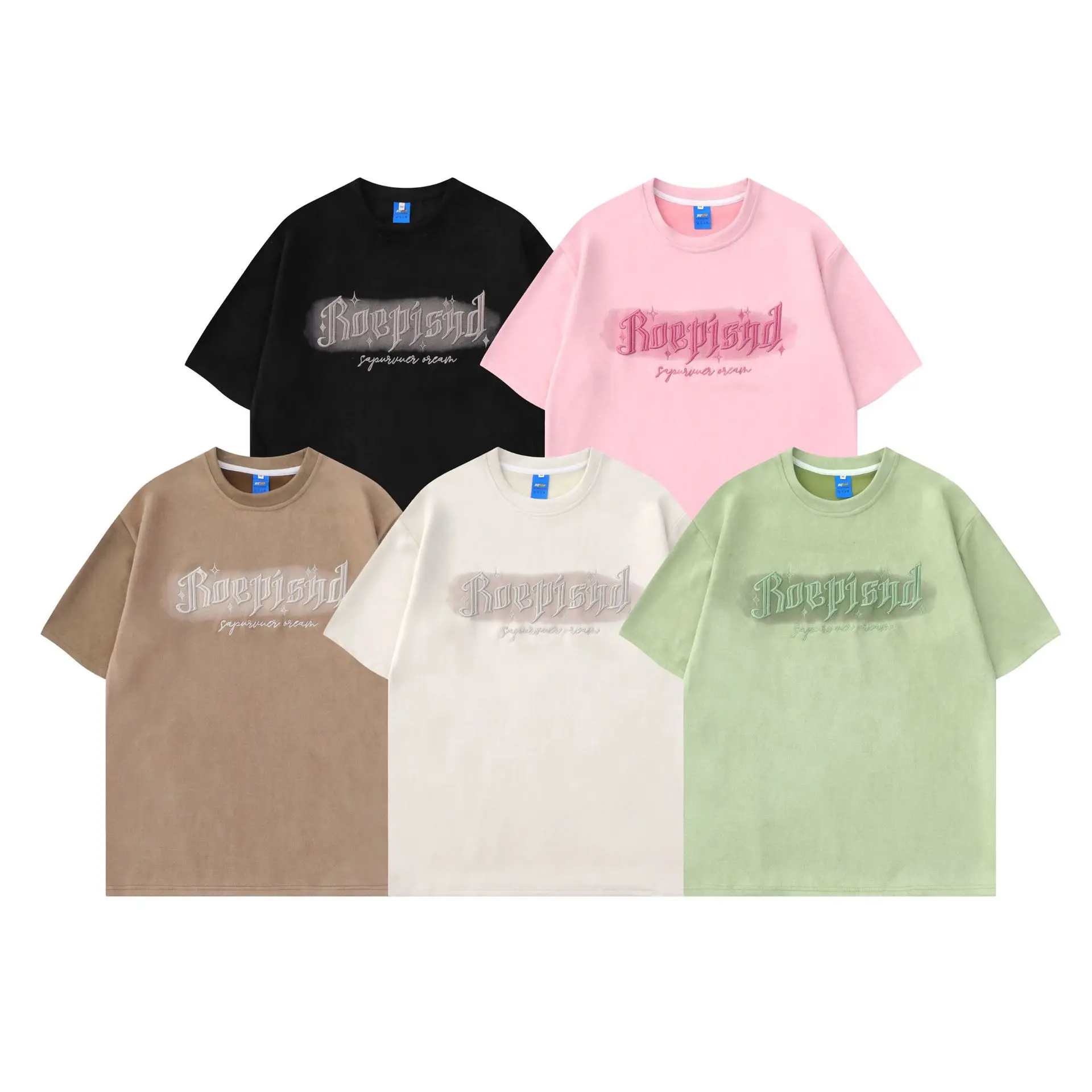 

Streetwear Fashion Letters Embroidery Flocked Cloth T-shirt Short Sleeve Men Women Loose Casual Couple Tees Summer O-Neck Tops