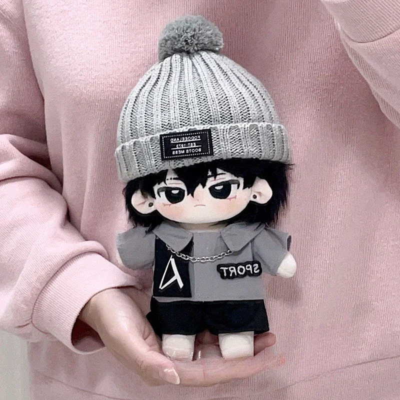 Cool Handsome Gray Fashion Knitted Hat Sweater Pants Shoes Outfit 20cm No Attribute Plush Doll Change Clothes Uniform Clothing 2