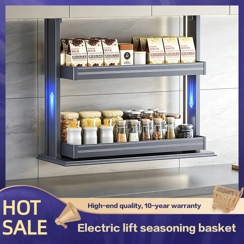 Electric Lift Basket For Kitchen Cabinet Vertical Storage Touch Voice Control UV Sterilization Cutlery Bowls Wine Glasses 1