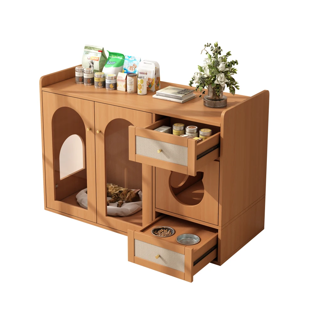 Mehrzweck-Katzenhaus- und Katzenkleiderschrank – Schrank mit Futterschalen, Katzenruhe, Aufbewahrungsbereich (ohne Katzenstoff und Katzenkissen) – Detail 13
