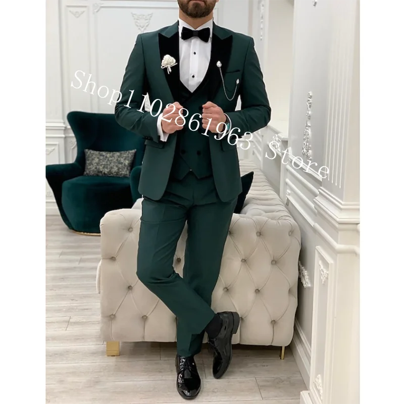 Navy Blue Suits Men Blazer 3 Pieces Suits Formal Business Groomsmen Wedding Groom Tuxedos Jacket+Vest+Pants Trajes De Hombre