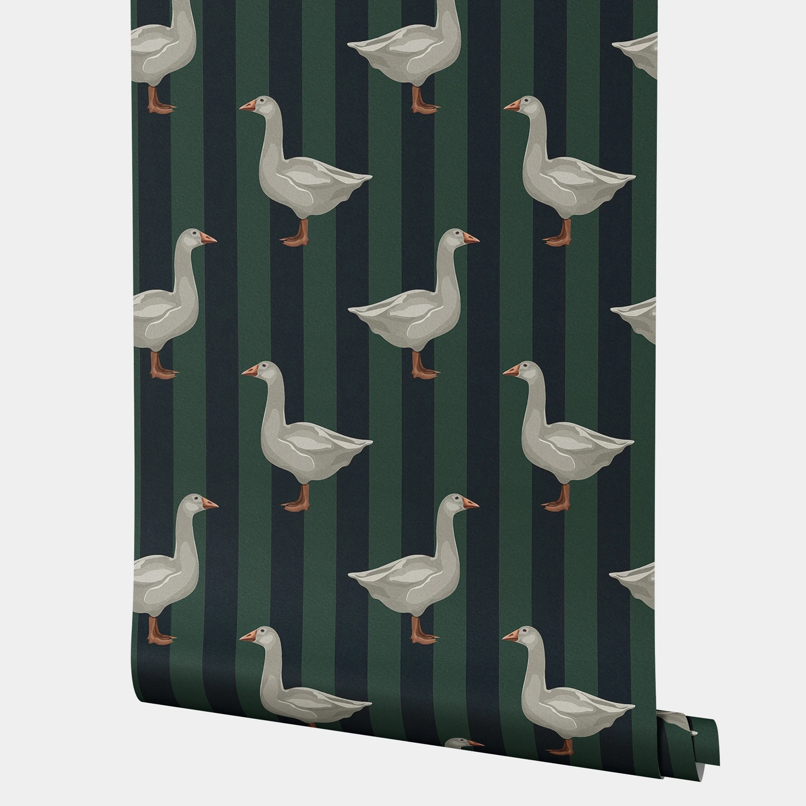 טפט גוז ירוק עם פסים, מדבקה מסורתית וינטאג' לחדר הילדים, קישוט חווה חמודה לחדר החיות, מוראל נייר