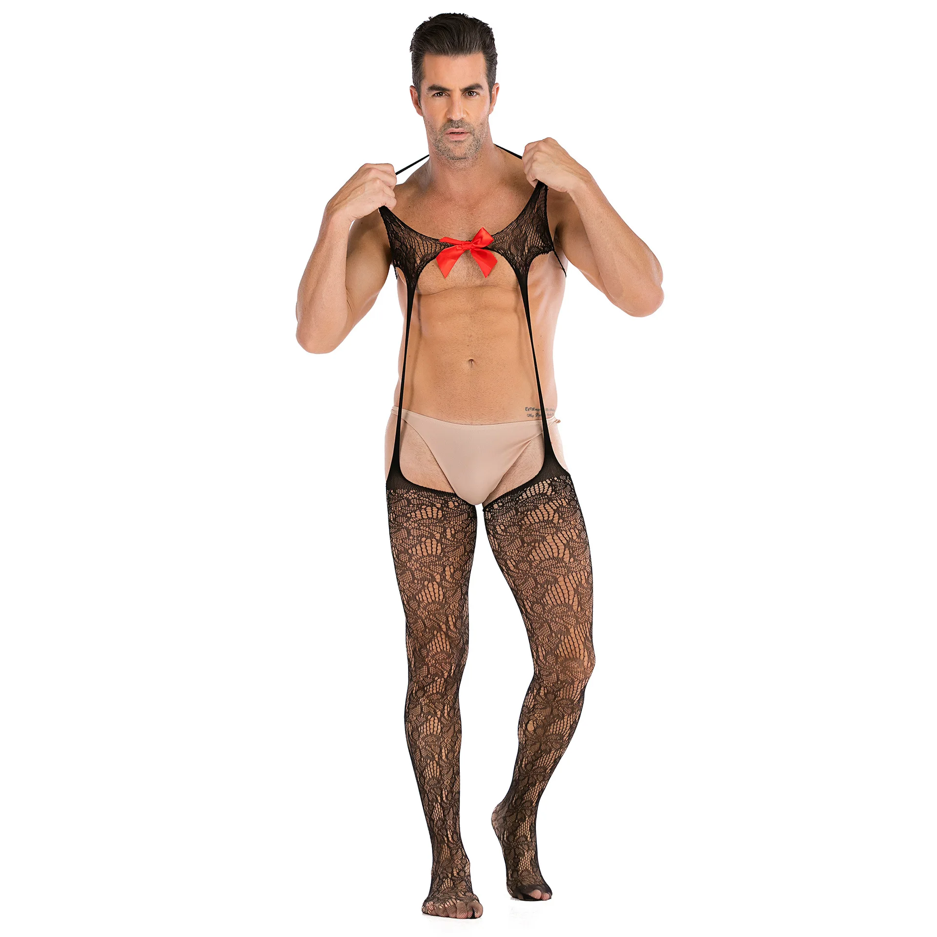 

Mens Body Stockings Sexy Open Crotch Bodysuits for Husband Gift Male Nightwear Sissy Fishnet Jumpsuit Sissy Party Club Wear