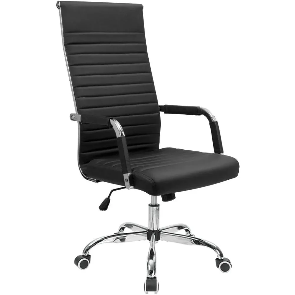 Ribbed Office Chair High Back PU Leather Executive Conference Adjustable Swivel Chair with Arms, Offices Chairs 2
