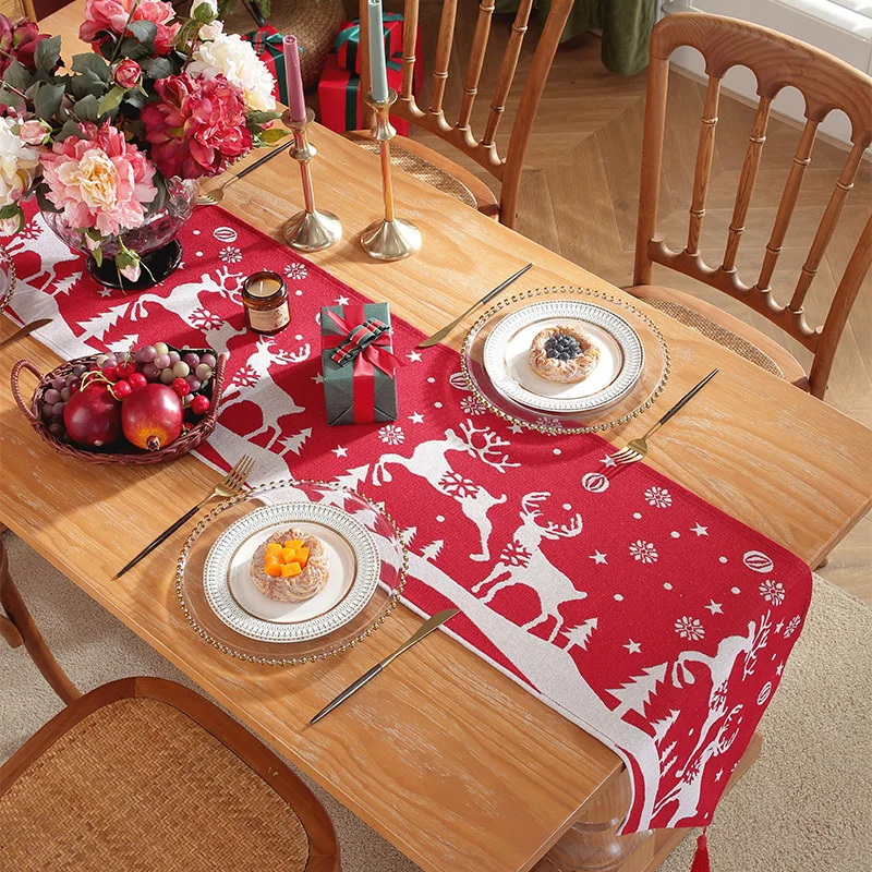 

2024Christmas Table Runner Xmas Table Flag Cover Merry Christmas Decorations For Home Navidad Noel Gifts Snowman Tablecloth