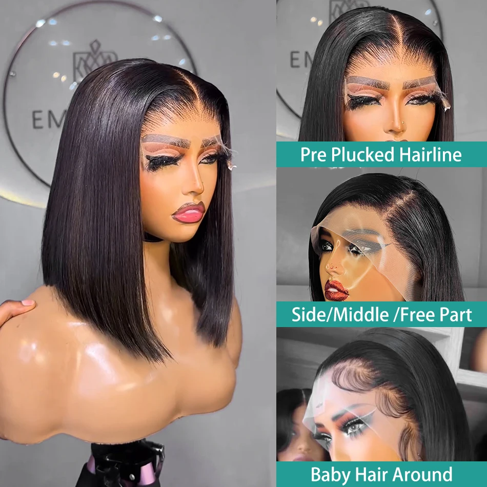 Bone Straight Bob 200% 13x6 Lace Front Human Hair Wigs 13x4 Lace Frontal Wig Transparent 5X5 Closure Brazilian Remy Hair