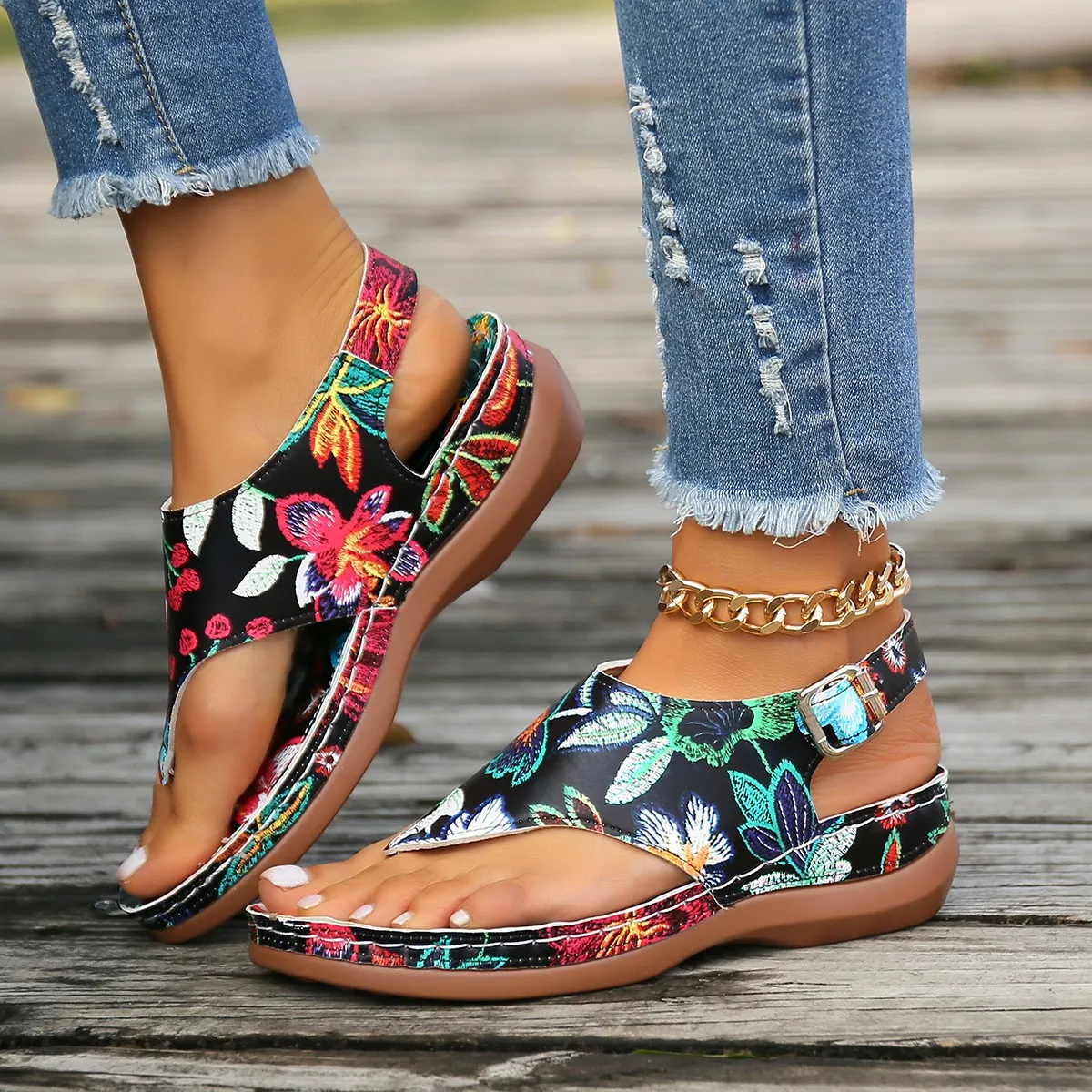 Women Sandals Orthopedic Wedge Heels Sandals 2023 Summer New Fashion Buckle Shoes for Women Beach Flip Flops Zapatos De Mujer