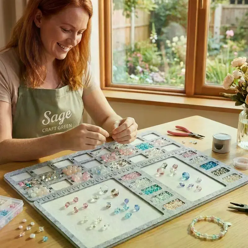 펠트 비딩 매트 직사각형 펠트 비즈 디자인 보드(센티미터 알파벳 눈금 비즈 트레이 포함) 아트 공예용 비즈 패드