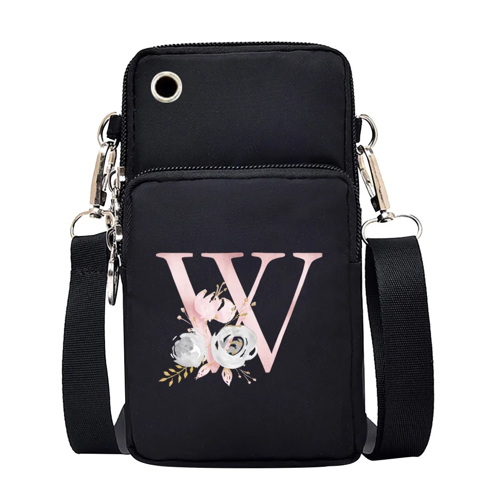 Waterproof Mobile Phone Bag for Iphone/huawei/xiaomi/samsung Universal Pink Flower 26 Letters Cell Phone Case Women Wrist Pack