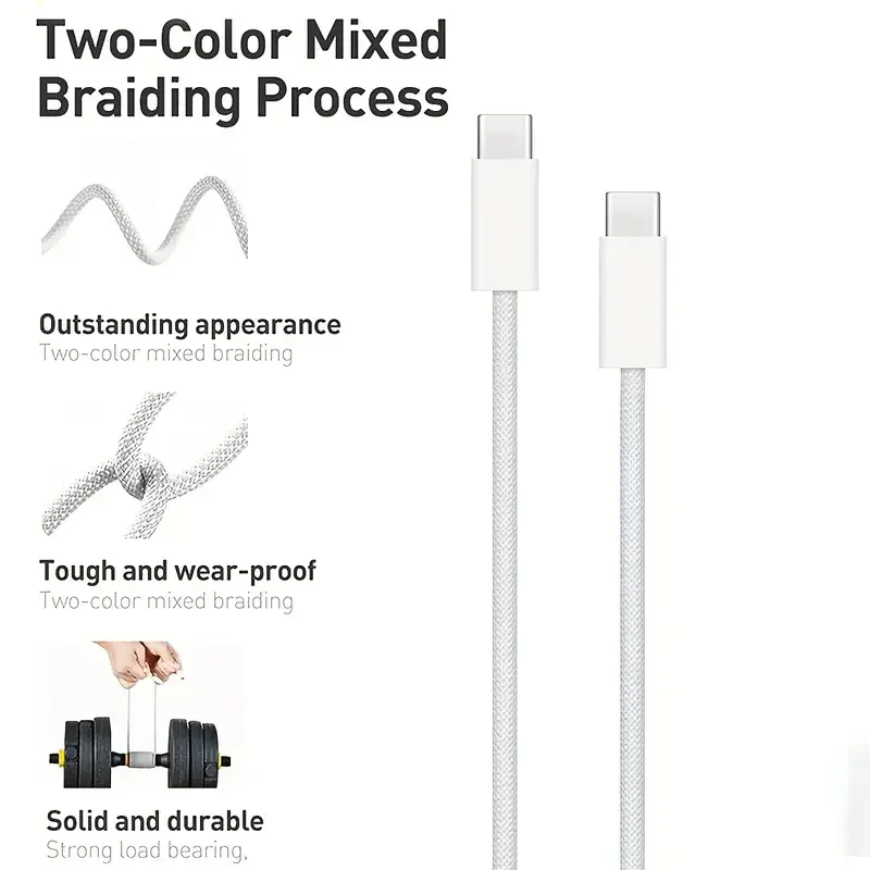 USB-C to Type C Color Cable For iPhone 15 PD 60W Fast Charging For Huawei Xiaomi Samsung Type C Weaving Cable Accessories