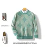 Autumn Winter Men's 100% Merino Wool Multicolor Sweater Round Neck Pullover Cashmere Thickening Tops Long Sleeve Knitwear Soft 1
