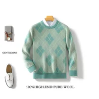 Autumn Winter Men's 100% Merino Wool Multicolor Sweater Round Neck Pullover Cashmere Thickening Tops Long Sleeve Knitwear Soft 1