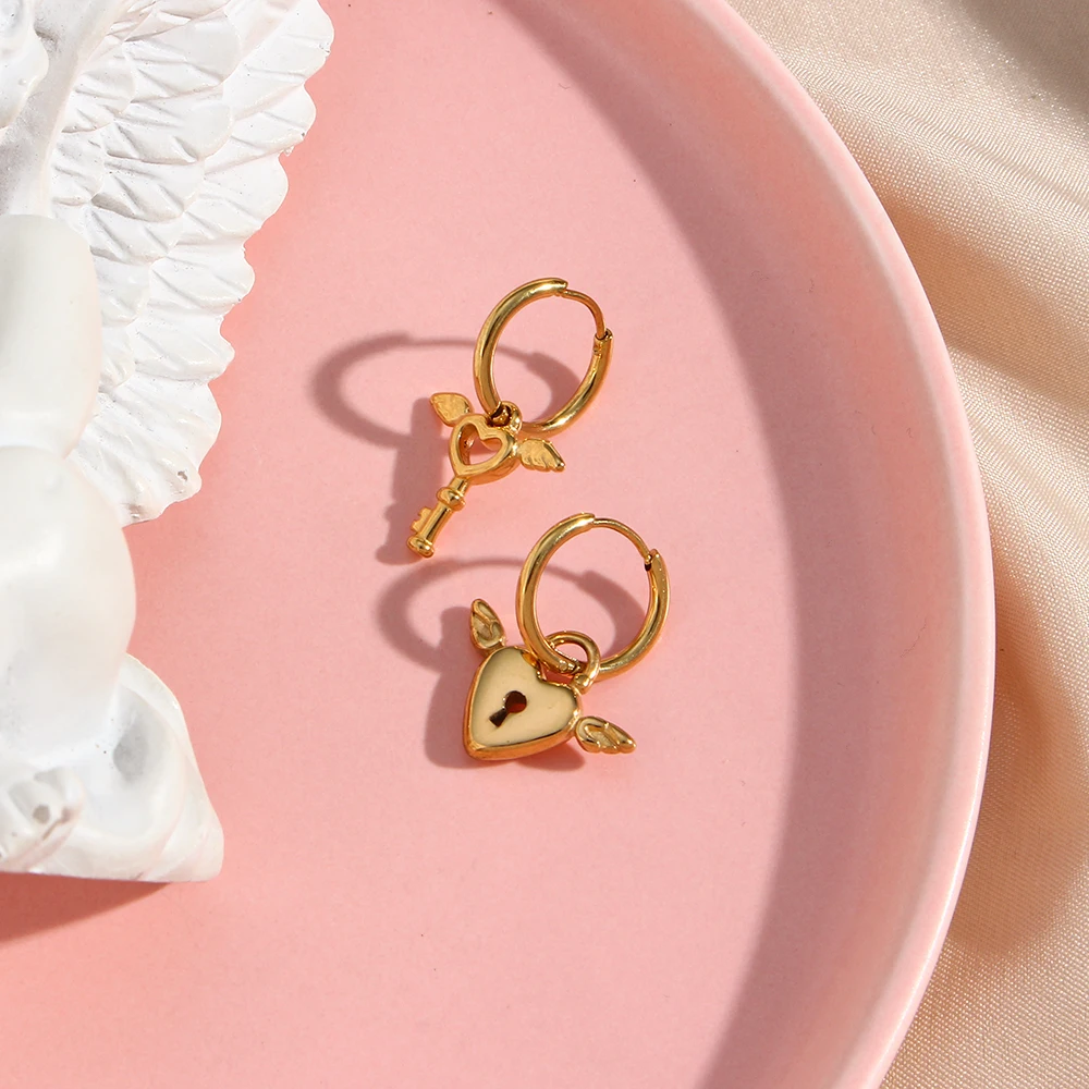 E.B.belle Asymmetrical Angel Cupid Heart Lock and Key Charm