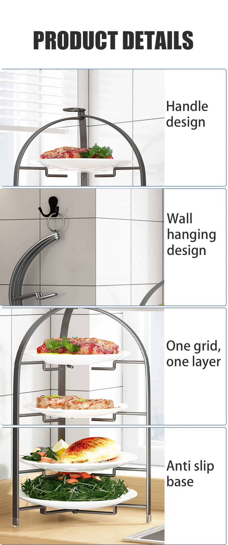 Kitchen Storage Rack | Wall Mounted Rust Proof Rack, Foldable Side Dish Organizer with Drawer