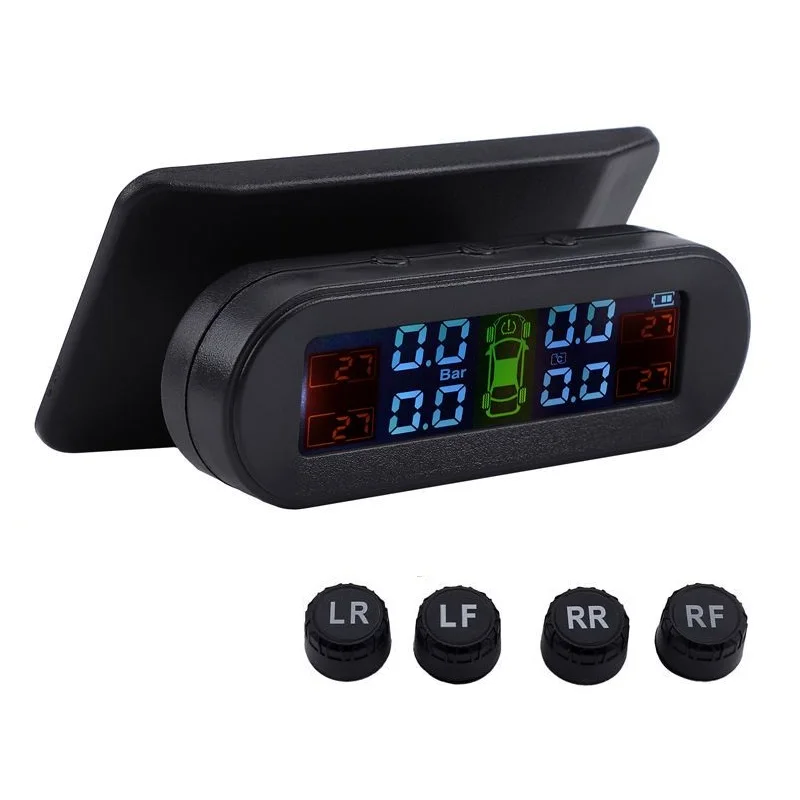 Solar TPMS Car Tire Pressure Alarm Monitor Smart System 4 Sensors Security Alarm Display Tyre Pressure Temperature
