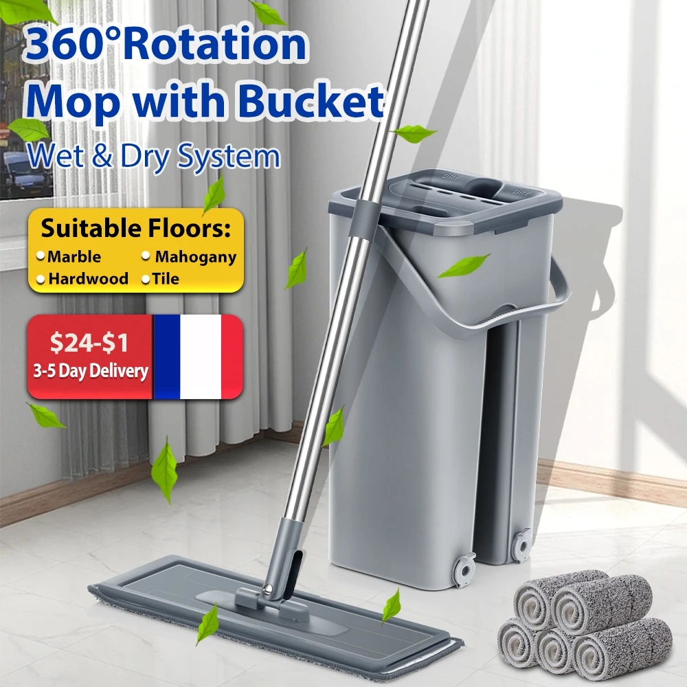 Balai à éponge Professionnel 40 Cm - Ensemble Sol Avec Mop Et Serpillère Humide - Inter Mop
