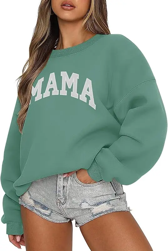 thumbnail image 1 of Ropa deportiva para mujer con cuello redondo, jersey informal de gran tamaño, sudadera con capucha, patrón de manga larga estampado gris, 1 of 5
