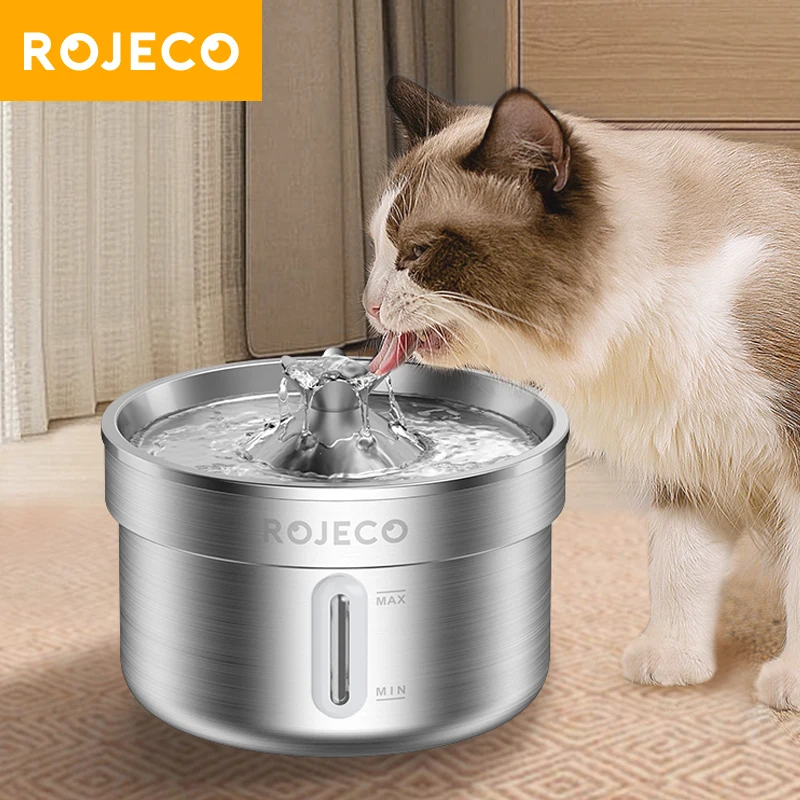 ROJECO Stainless Steel Pet Drinking Fountain Smart Auto Dispenser