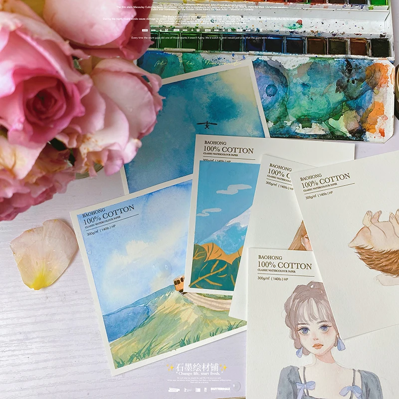 

Baohong 100% Cotton Watercolor Paper 300g Fine Medium Solid Watercolor Paint Blank Album 13cm Square