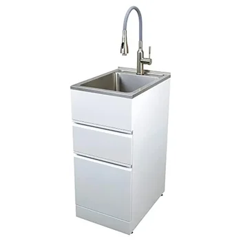 Metal Drop-In Laundry/Utility Sink Cabinet UV Resistant Indoor Outdoor Garage Office Pet Bathing Mudroom Hobby Room Bar Cooking 1