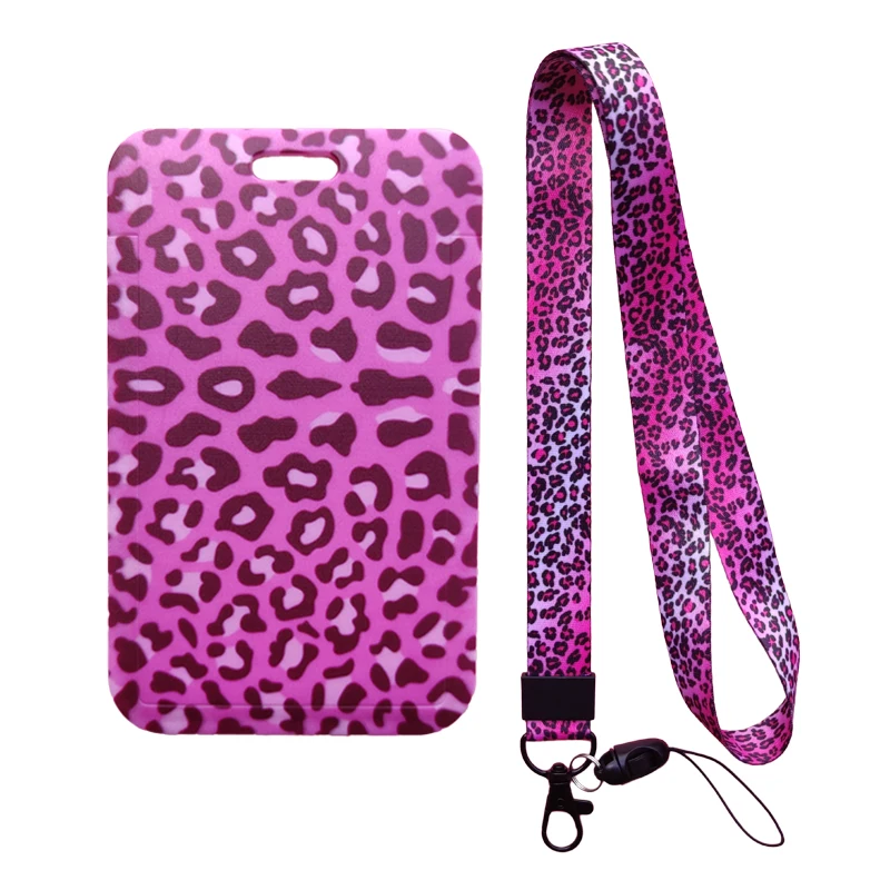 Fashion Leopard Pattern Vertical ID Badge Holder with Neck Lanyard