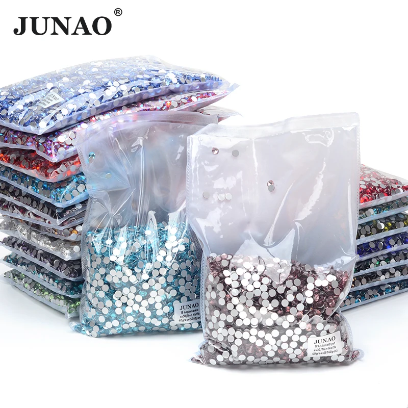 JUNAO 100Gross SS6 SS10 SS12 SS16 SS20 SS30 AB Color Glass Rhinestones Bulk Non Hotfix Flatback Strass DIY Nail Crystal Stones