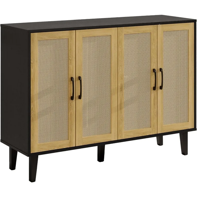 Sideboard Buffet Cabinet, Storage Cabinet with Double Rattan Doors, Modern Rattan Sideboard Cabinet, Kitchen Storage Cabinet