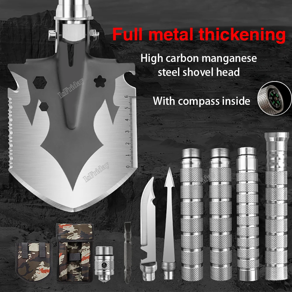 Multifunctional Military Shovel Outdoor Camping 4 Section Pipe Folding Shovel and Knife For Fishing Garden Outdoor Survival Set 2