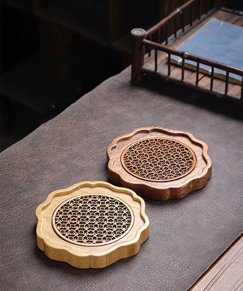 Description Picture 2 of itemTraditional Walnut Tea Tray Teapot Teacup Solid Wood Tray Mat Office Coffee Cup Trays Home Tea Ceremony Accessories