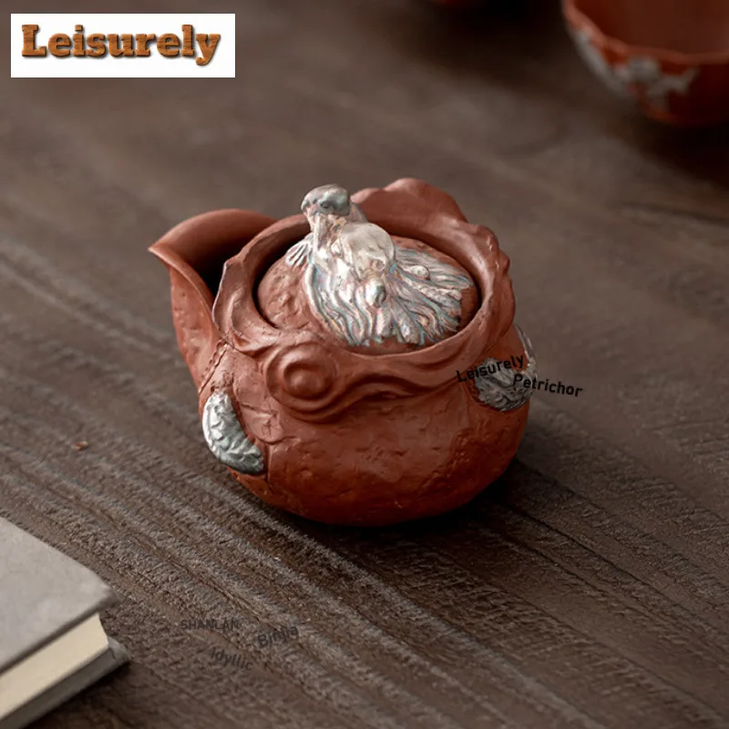 190ml Drawing Silver Auspicious Dragon Hand Grab Teapot Aesthetic Tea Infuser Pot Tea Brewing Kettle With Strainer Tea Services