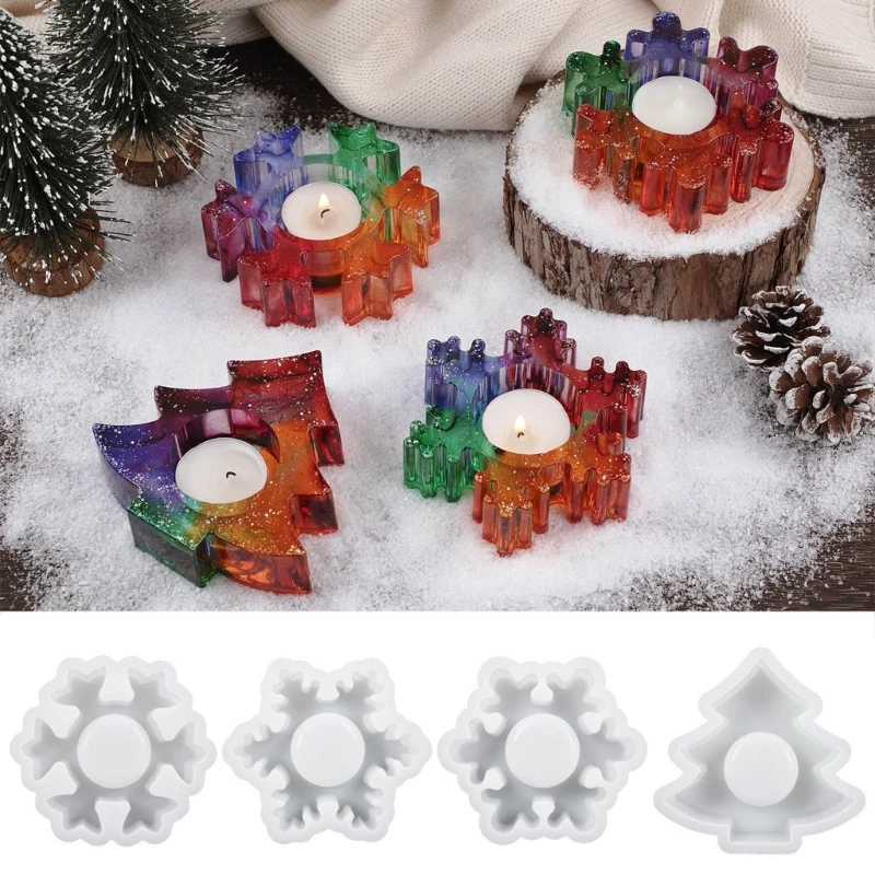 

1/4Pcs Candlestick Silicone Mould for DIY Snowflake Candle Holder Resin Molds for DIY Tealights Holder Home Decorations