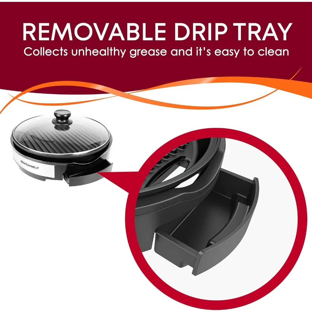 Smokeless Indoor Electric BBQ Grill with Glass Lid, Dishwasher Safe, Nonstick, Adjustable Temperature, Fast Heat Up, Stainless 5