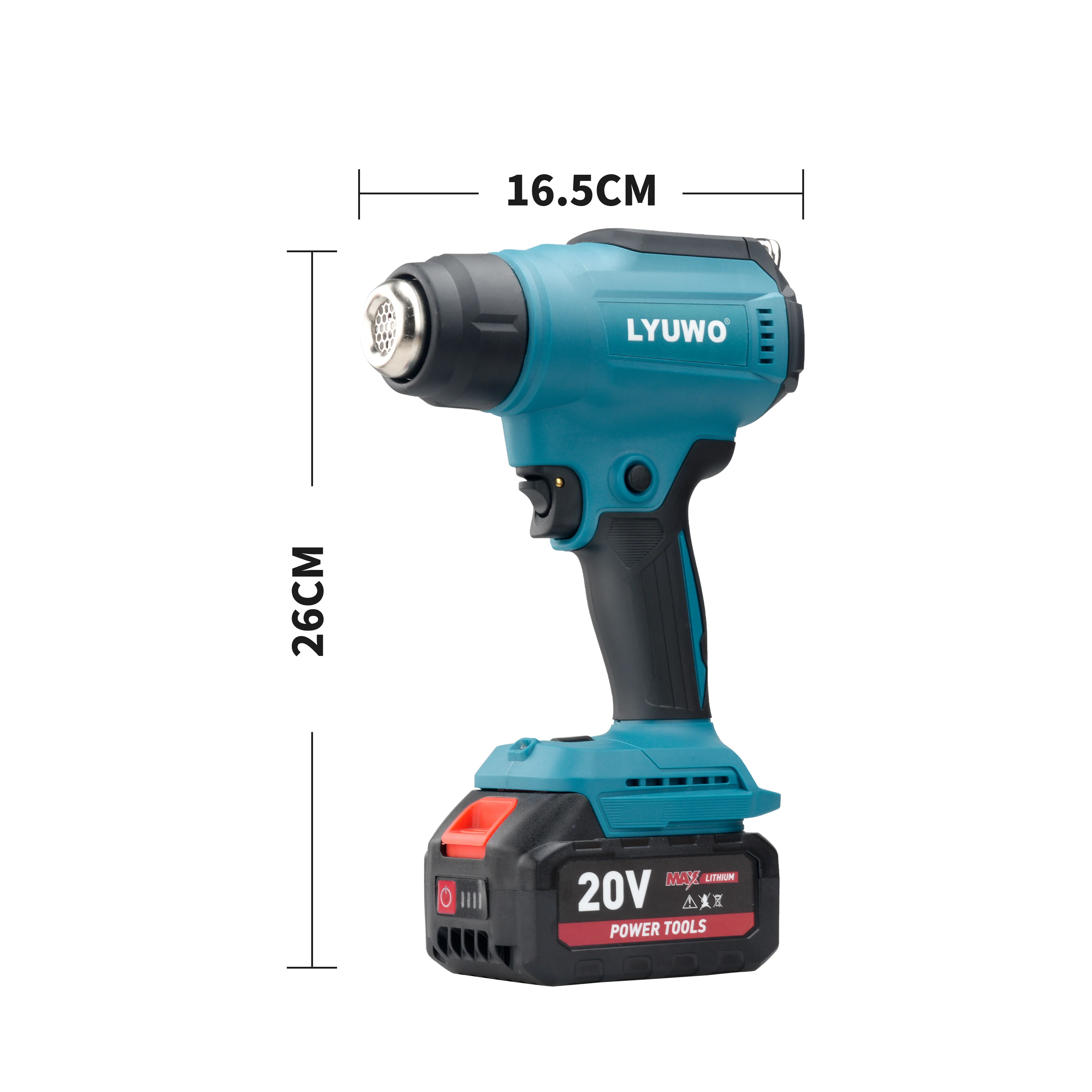 LYUWO 18V Heat Gun Shrink Wrapping Tool Hot Air Gun Air Dryer Soldering Thermal Blower with LED display, Tool only, No battery 6