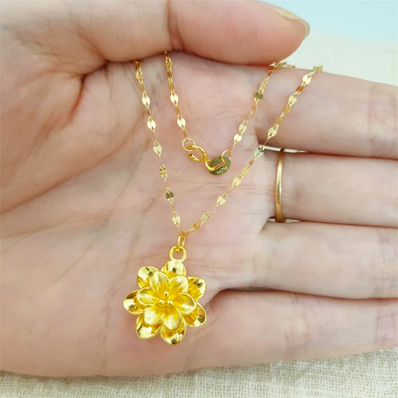 Real 18K Gold Necklace Simple Tile Chain Pure AU750 Fashion Pendant Tclavicle Chain Fine Jewelry Gift for Women - 4