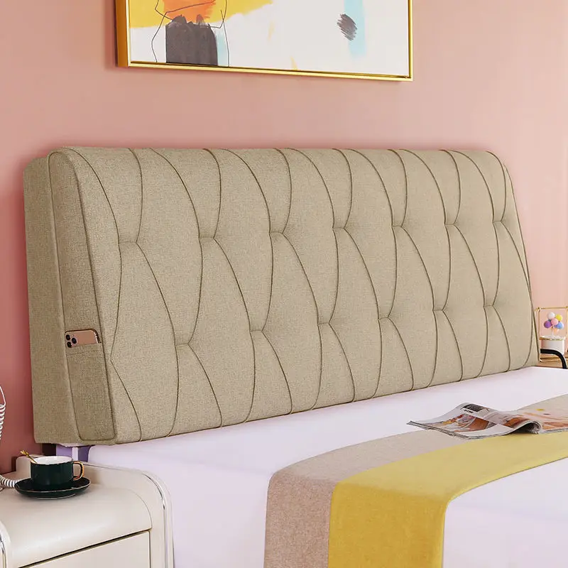 Bedhead Back Cushion with Phone Bag Bed Headboard Pillow Comfortable Self-adhesive Backrest Head Board Bed Head Tete De Lit