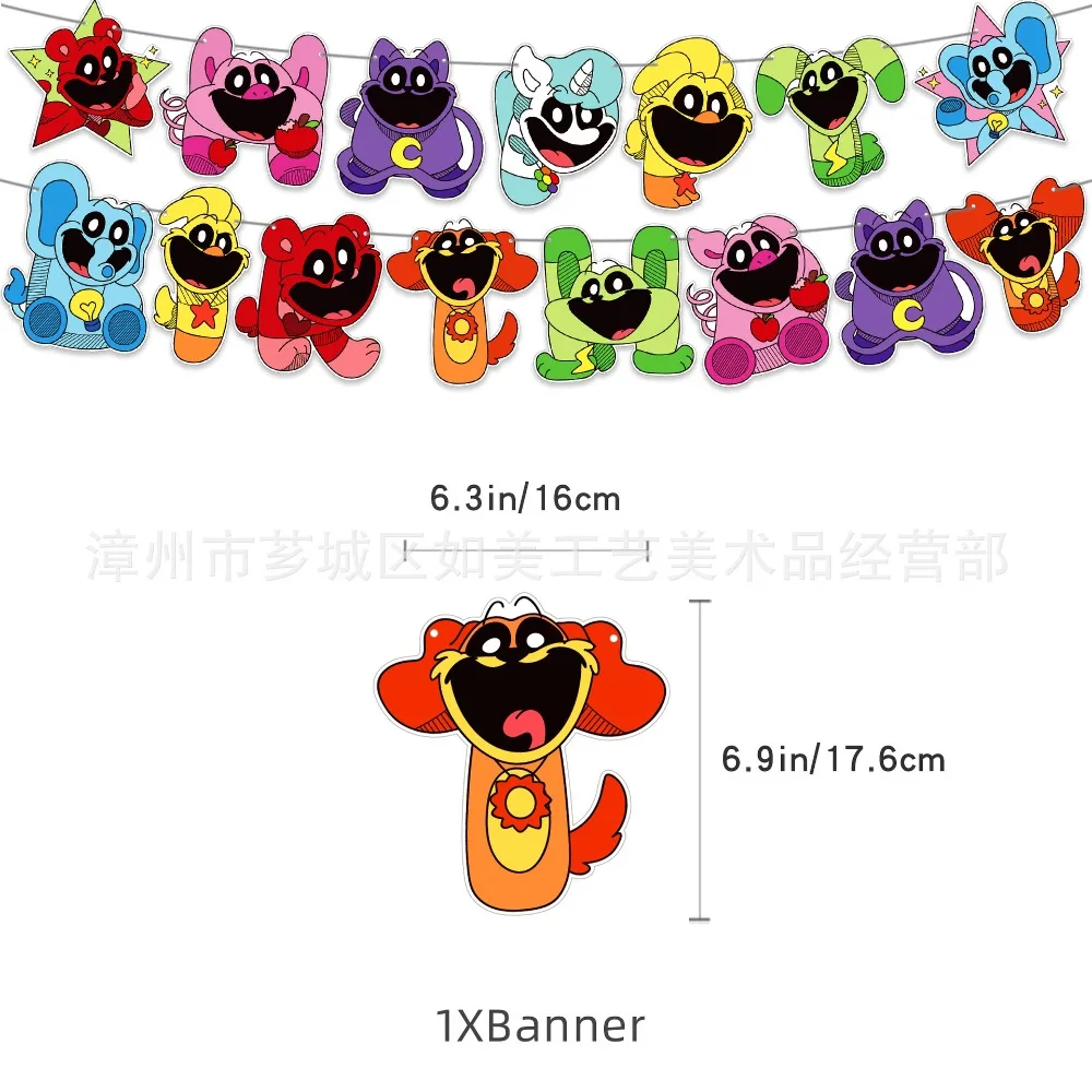 Smilings Critters Kids Birthday Party Supplies Cartoon Anime Catnap Picky Piggy Peripheral Balloons Toppers Banner Decoration