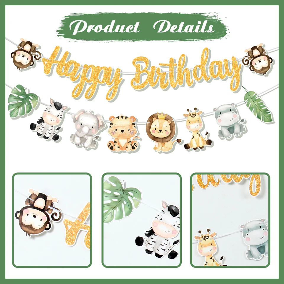 Jungle Happy Birthday slinger, bosdieren Happy Birthday banner, wilde