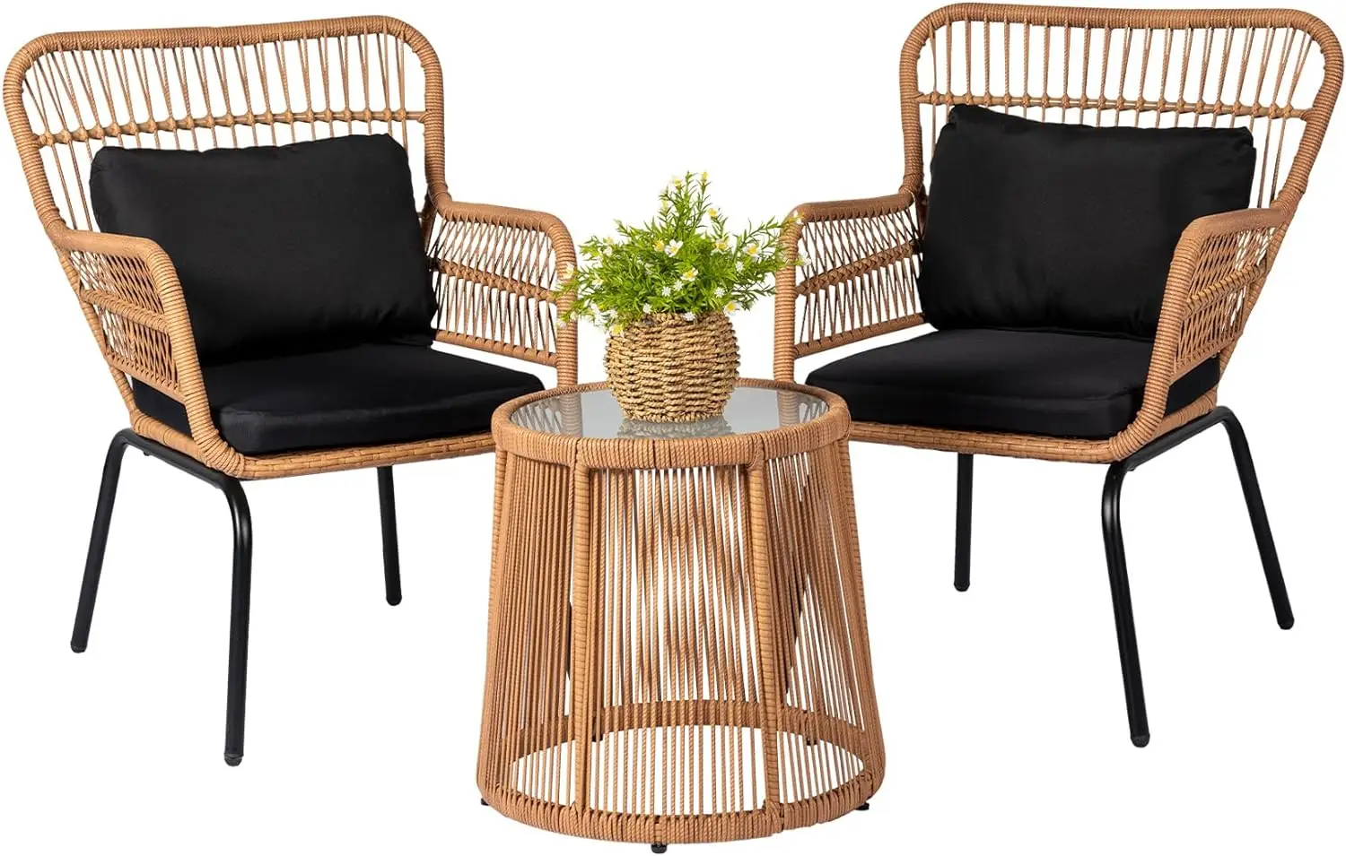 

3 Piece Outdoor Wicker Furniture Bistro Set, Rattan Chairs Conversation Sets Porch Furniture, Wicker Patio Furniture