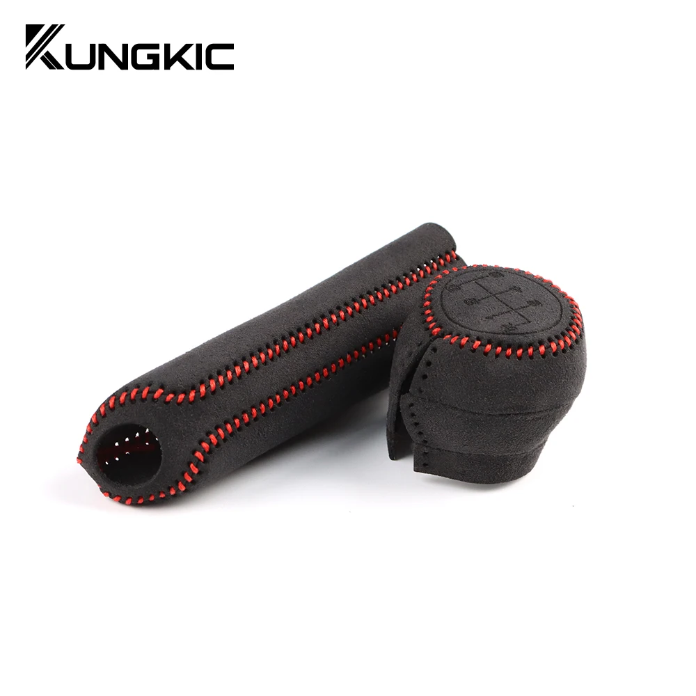 Handbrake Cover For Subaru BRZ Toyota GR86 2021 2022 2023 Gear Shift Cover Hand-stitched Genuine Leather Suede Shifter Knob 6