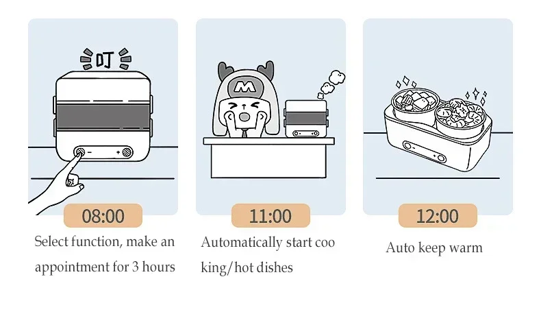 Description Picture 5 of itemElectric Lunch Box Small Portable Rice Box Cooker Automatic Heating Timing Insulation Mini Office Food Warmer Cooking Machine