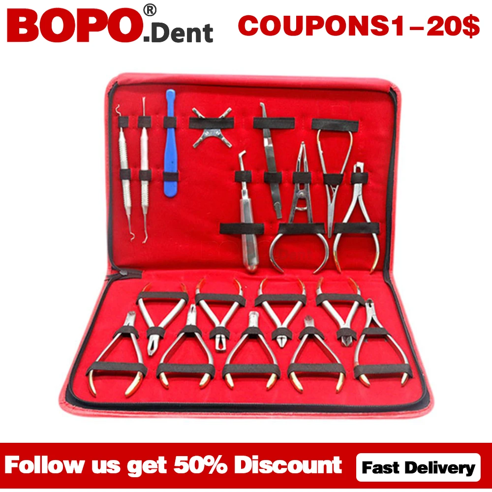 

18Pcs Dental Orthodontic Tools Set Orthodontic Pliers with TC Etractable Bracket Locator Subalong Pliers Dentist ToolKit