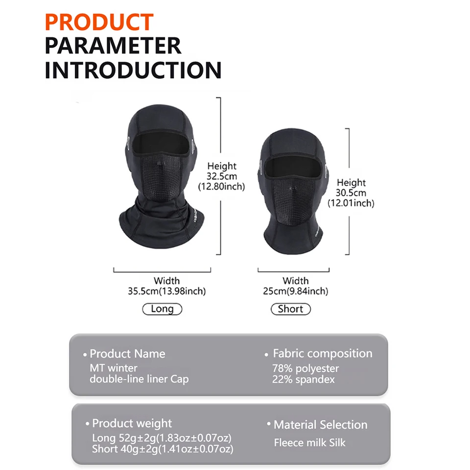 GTUBIKE Winter Thermal Cycling Face Mask Balaclava Head Cover Windproof Motorcycle Helmet Liner Thermal Warm Sports Headwear