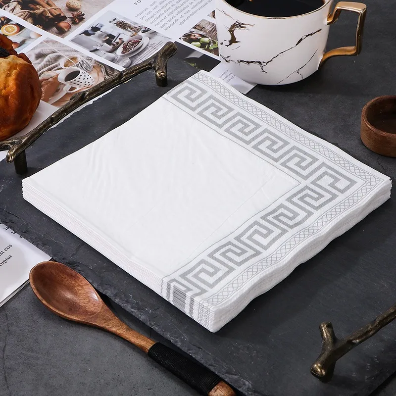 20Pcs/pack Disposable Napkins with Gold Silver Edge Printed disposable tableware paper napkins Hotels Restaurants Dining Tissues DIY Party Decoration Supplies