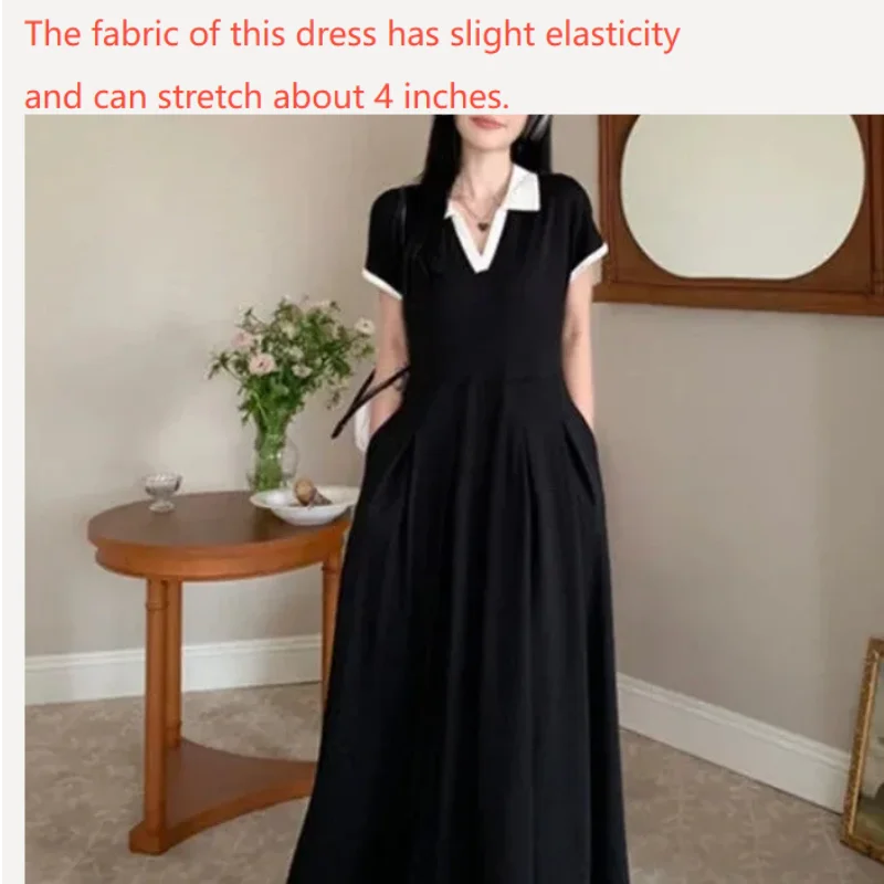 New In 2025 Summer Plus Size Short Sleeve Maternity Dress Loose Matching Patchwork Lady's Black Dress Korean Chic Elegant Dress