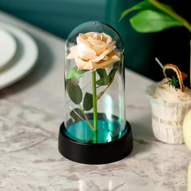 Eternal Rose LED Light Foil Flower In Glass Cover Anniversary Favors Wedding Gifts for Guests Bridesmaid Gifts Valentines Day