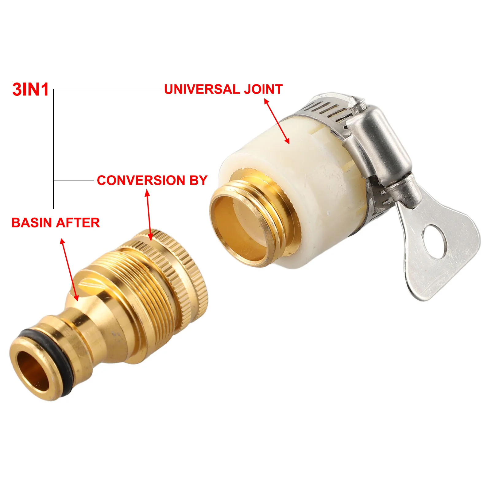 

Durable Faucet Adapter Tap Connector Dishwashers Fitting Garden Mixer Pipe Water Hose White&Gold 1 Set 15-23mm