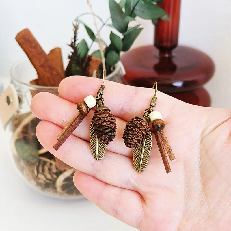 Vintage Statement Earrings For Women Creative Natural Plant Dried